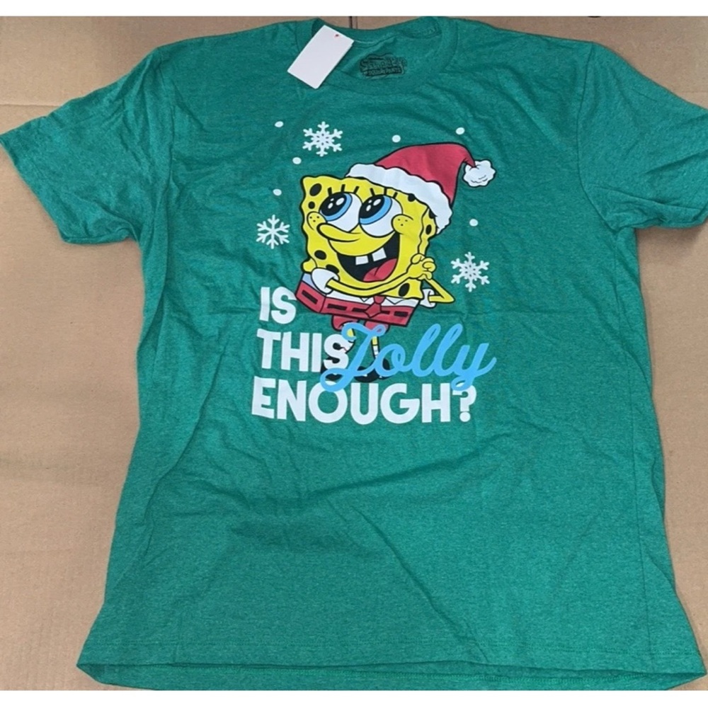 Green Spongebob Christmas T-Shirt men’s xl new